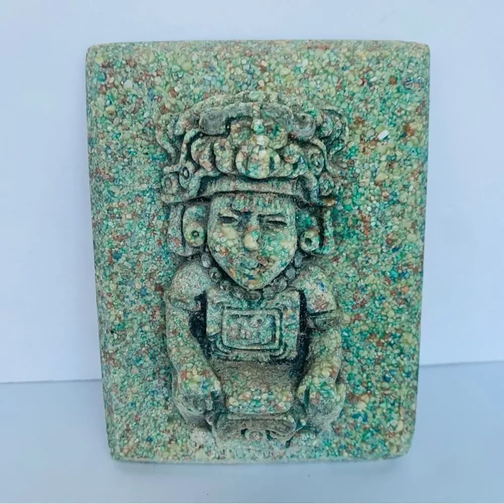 Vintage Zarebski Inza Mexican Art Crushed Malachite Stone Plaque Wall Art